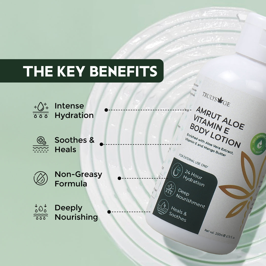 Trulysage Amrut Aloe Vitamin E Body Lotion | 24-Hour Hydration & Skin Repair | Lightweight & Non-Greasy | Aloe Vera & Vitamin E | 200ml