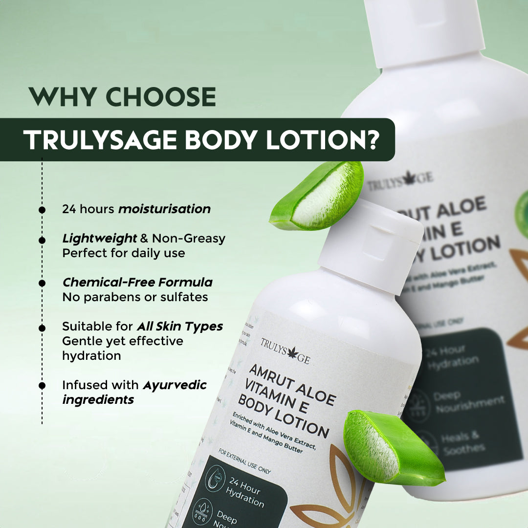 Trulysage Amrut Aloe Vitamin E Body Lotion | 24-Hour Hydration & Skin Repair | Lightweight & Non-Greasy | Aloe Vera & Vitamin E | 200ml