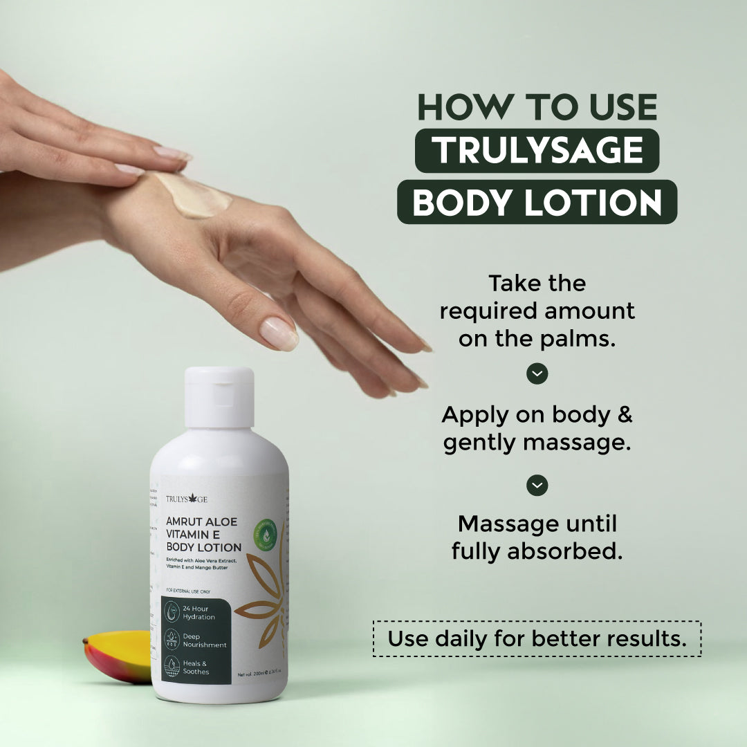 Trulysage Amrut Aloe Vitamin E Body Lotion | 24-Hour Hydration & Skin Repair | Lightweight & Non-Greasy | Aloe Vera & Vitamin E | 200ml