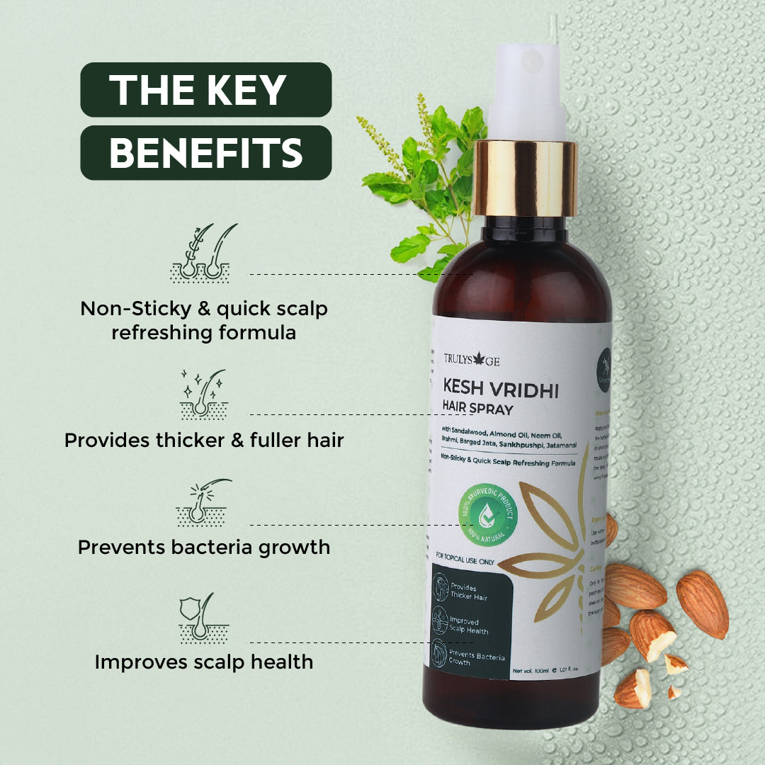 Trulysage Kesh Vridhi Hair Spray | Hair Thickening & Volumizing Spray | Enriched with Sandalwood, Almond Oil & Tulsi | No Stickiness, Lightweight Formula | 100 ml