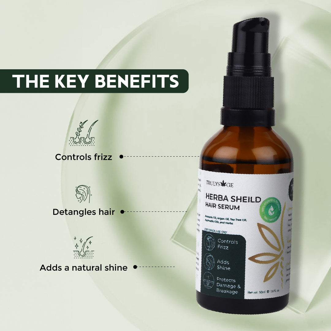 Trulysage Herba Shield Hair Serum | Frizz Control & Shine Enhancer | Enriched with Argan Oil, Avocado Oil & Tea Tree Oil | Lightweight & Non-Greasy Formula | 50 ml