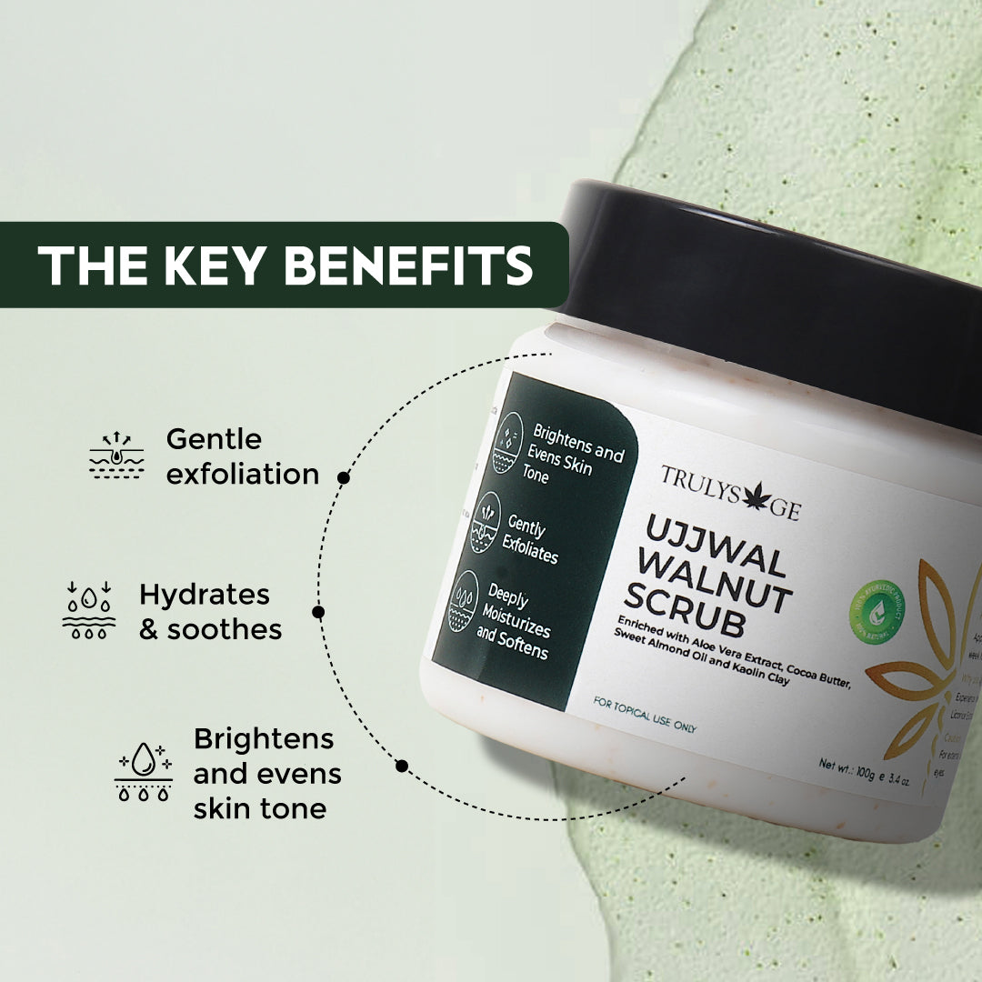 Trulysage Ujjwal Walnut Scrub for Face & Body | Gentle Exfoliation & Skin Brightening | Walnut Beads & Licorice | 100ml