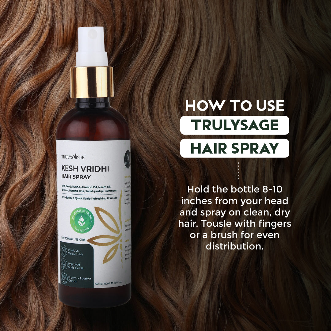 Trulysage Kesh Vridhi Hair Spray | Hair Thickening & Volumizing Spray | Enriched with Sandalwood, Almond Oil & Tulsi | No Stickiness, Lightweight Formula | 100 ml
