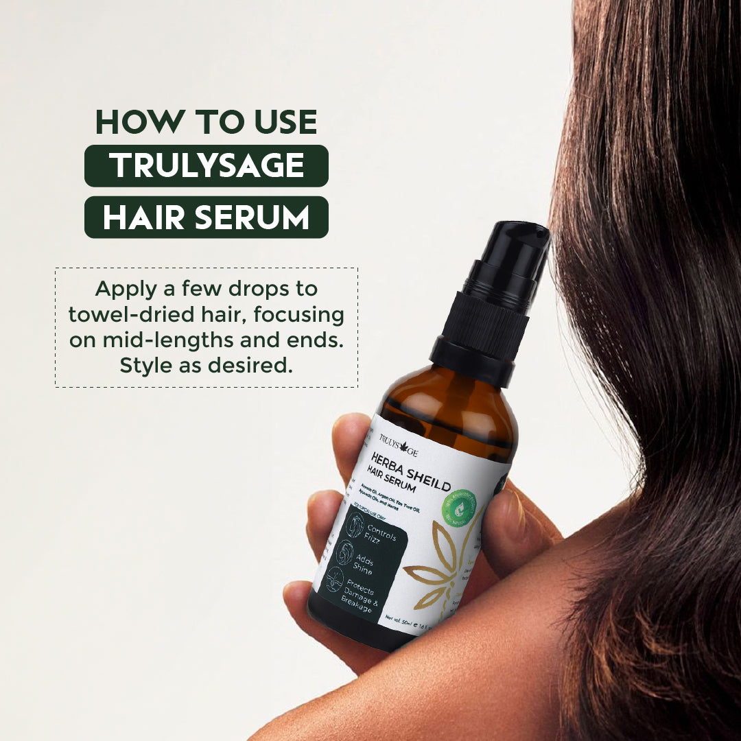 Trulysage Herba Shield Hair Serum | Frizz Control & Shine Enhancer | Enriched with Argan Oil, Avocado Oil & Tea Tree Oil | Lightweight & Non-Greasy Formula | 50 ml