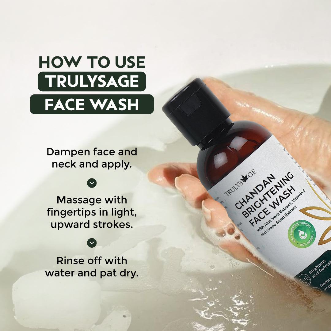 Trulysage Chandan Brightening Face Wash | Sandalwood, Turmeric & Aloe Vera | Removes Dirt & Impurities | Gentle & Hydrating | 100ml
