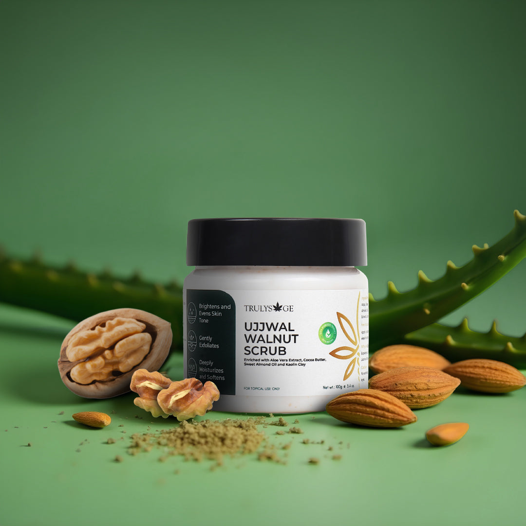 Trulysage Ujjwal Walnut Scrub for Face & Body | Gentle Exfoliation & Skin Brightening | Walnut Beads & Licorice | 100ml