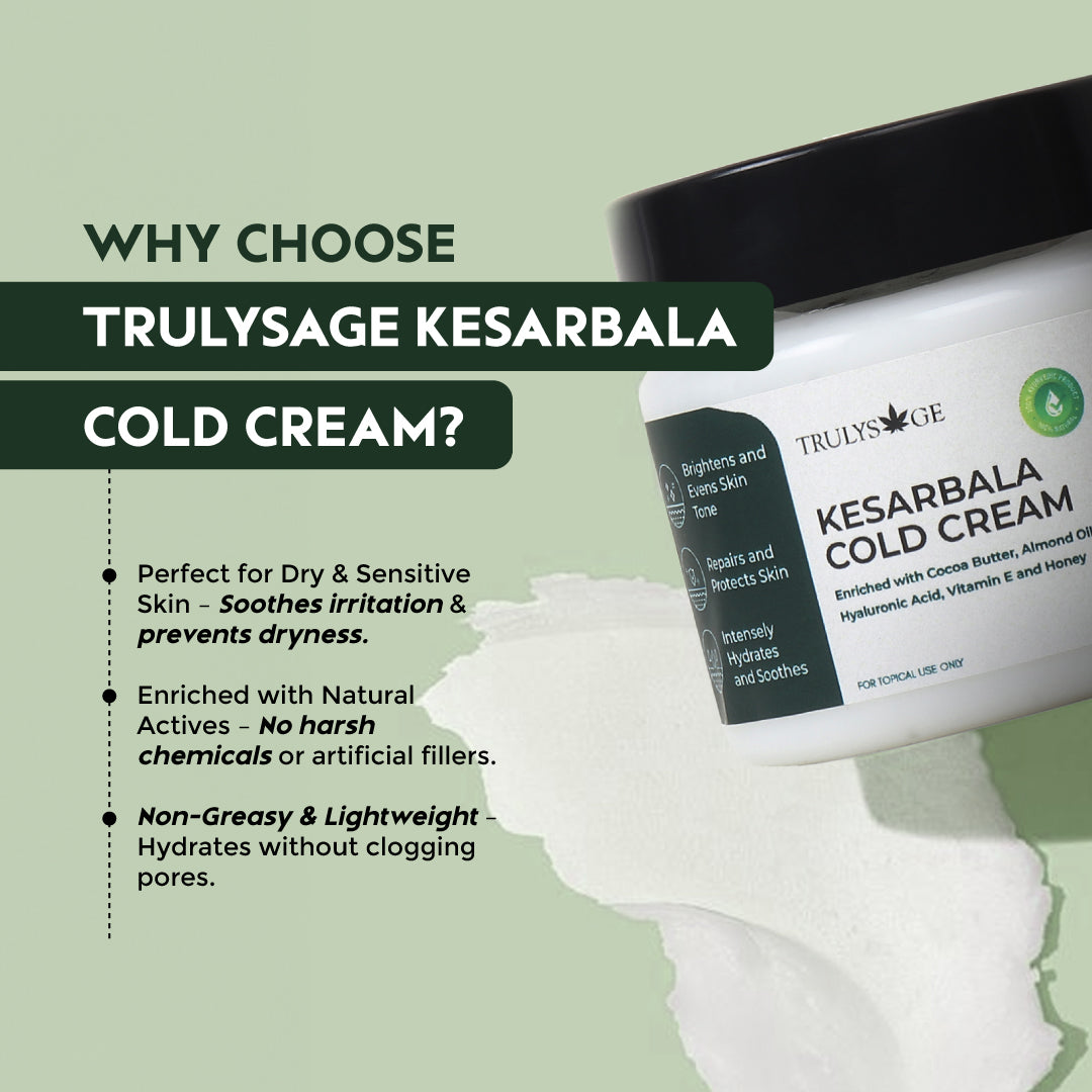 Trulysage Kesarbala Cold Cream | Winter Skincare Essential | Deep Moisturization & Skin Repair | Saffron, Almond Oil & Honey | 100ml