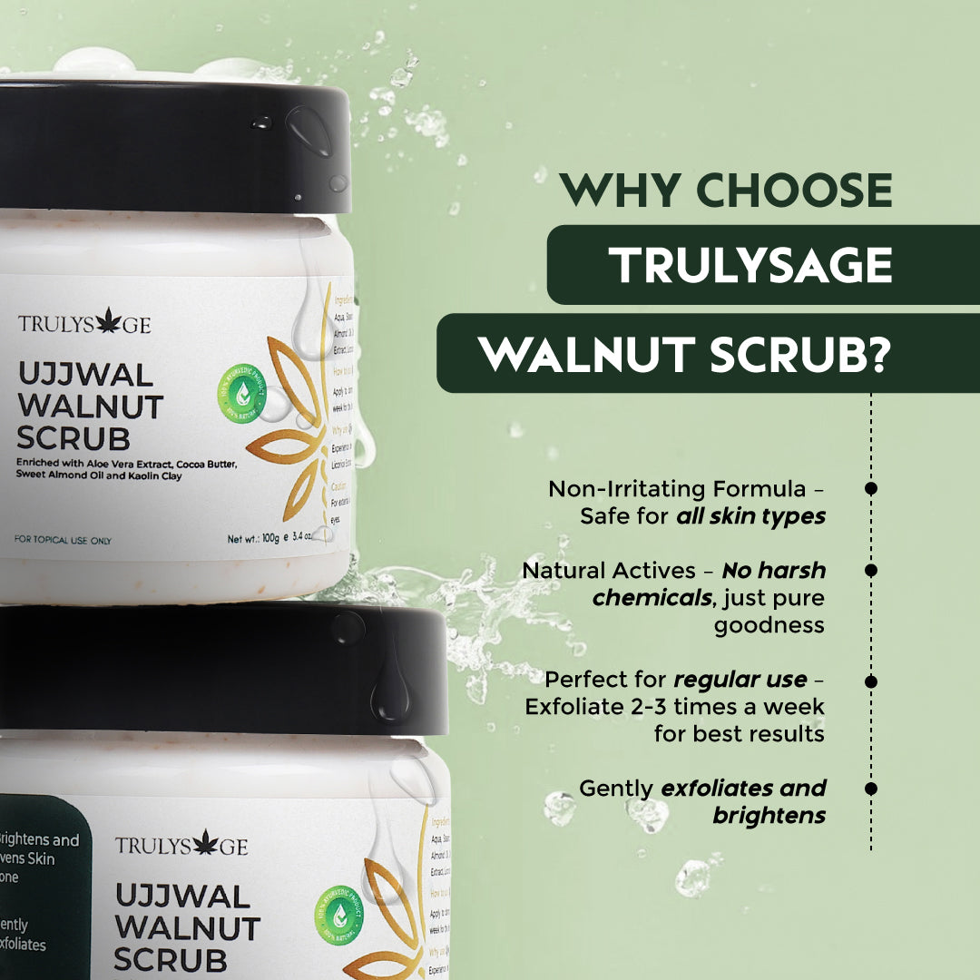 Trulysage Ujjwal Walnut Scrub for Face & Body | Gentle Exfoliation & Skin Brightening | Walnut Beads & Licorice | 100ml