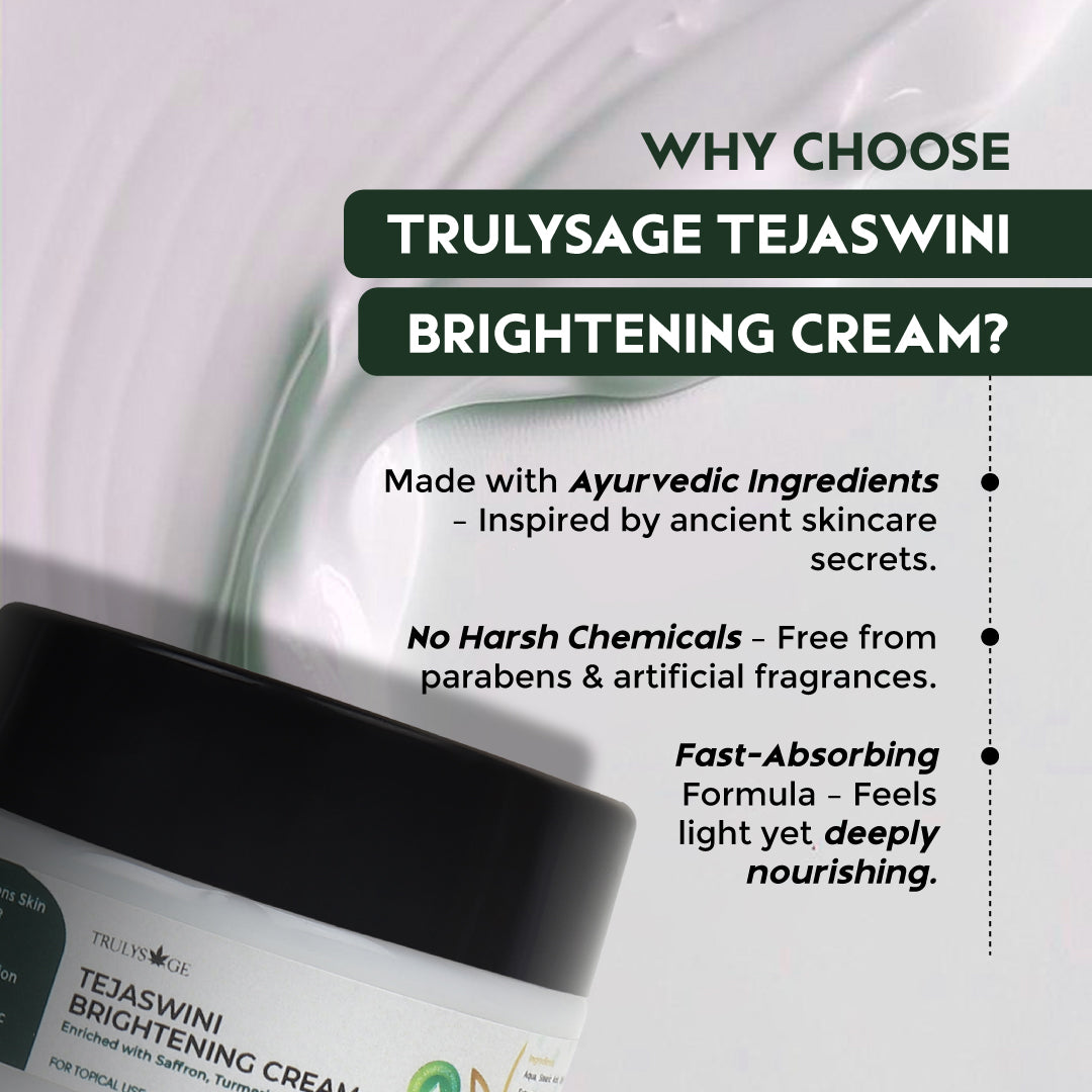 Trulysage Tejaswini Brightening Cream | Saffron, Turmeric & Vitamin C | Reduces Dark Spots & Pigmentation | Deep Hydration & Glow | 50gm