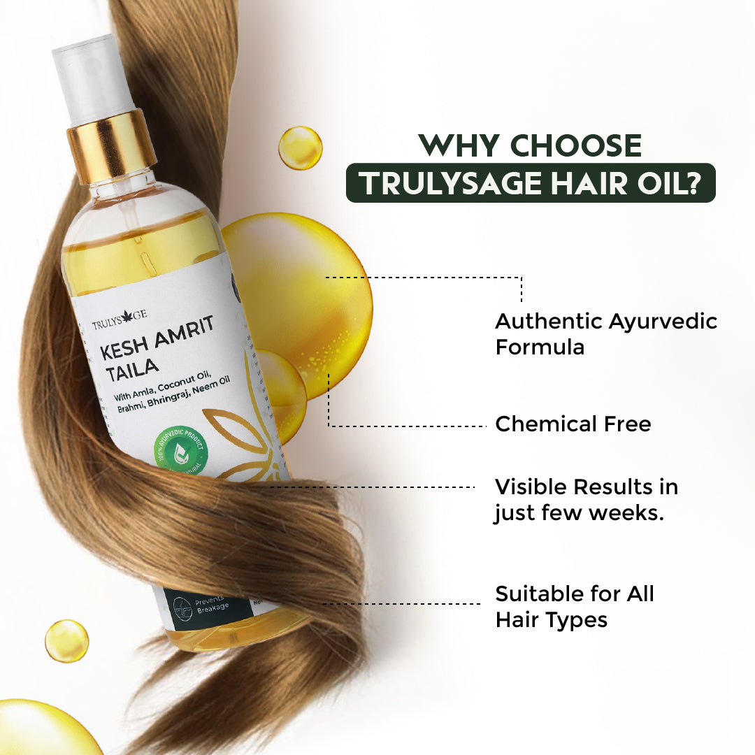 Trulysage Kesh Amrit Taila | Ayurvedic Hair Oil for Hair Growth, Hair Fall Control & Scalp Nourishment | Enriched with Bhringraj, Amla, Neem & Coconut Oil | 200 ml