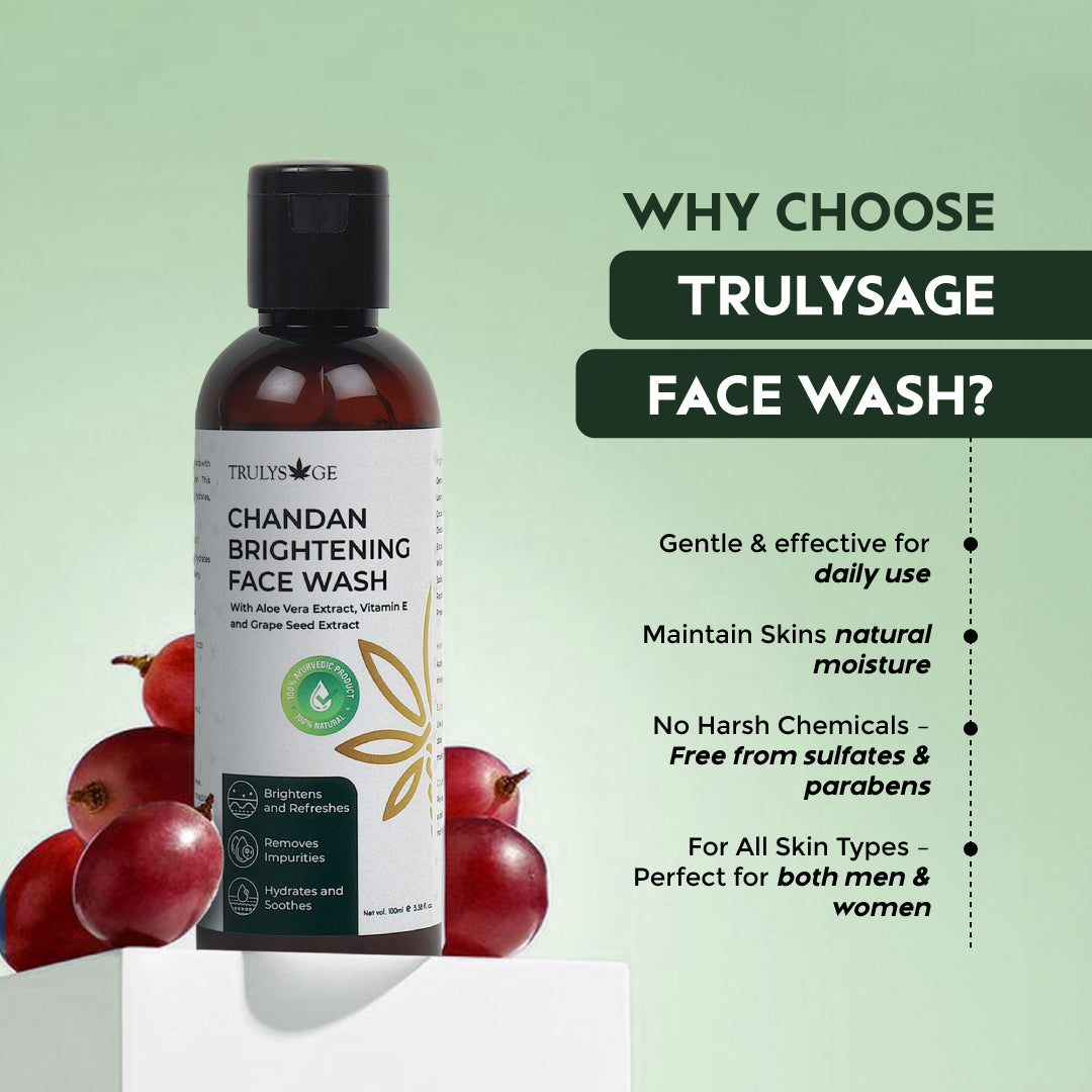 Trulysage Chandan Brightening Face Wash | Sandalwood, Turmeric & Aloe Vera | Removes Dirt & Impurities | Gentle & Hydrating | 100ml