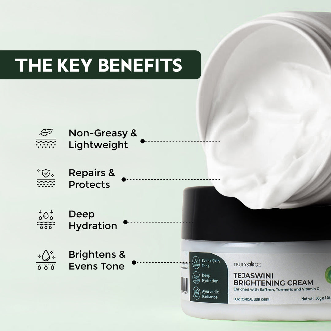 Trulysage Tejaswini Brightening Cream | Saffron, Turmeric & Vitamin C | Reduces Dark Spots & Pigmentation | Deep Hydration & Glow | 50gm