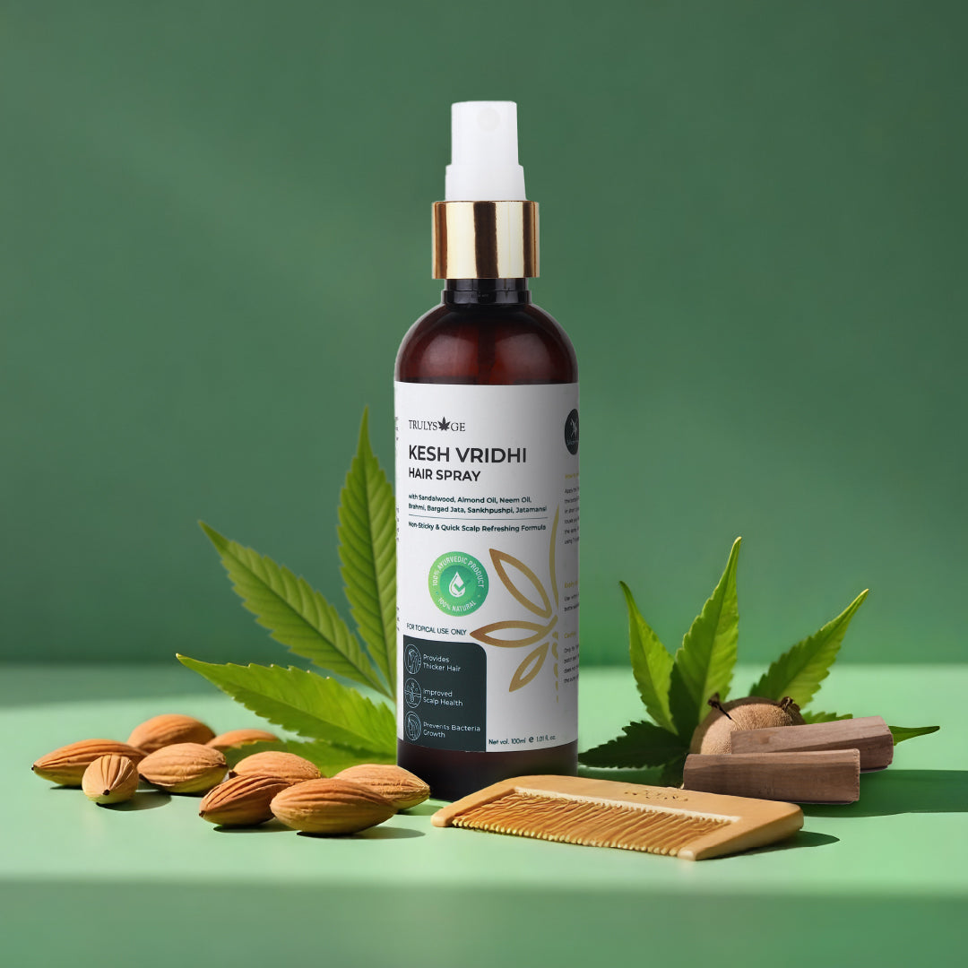 Trulysage Kesh Vridhi Hair Spray | Hair Thickening & Volumizing Spray | Enriched with Sandalwood, Almond Oil & Tulsi | No Stickiness, Lightweight Formula | 100 ml