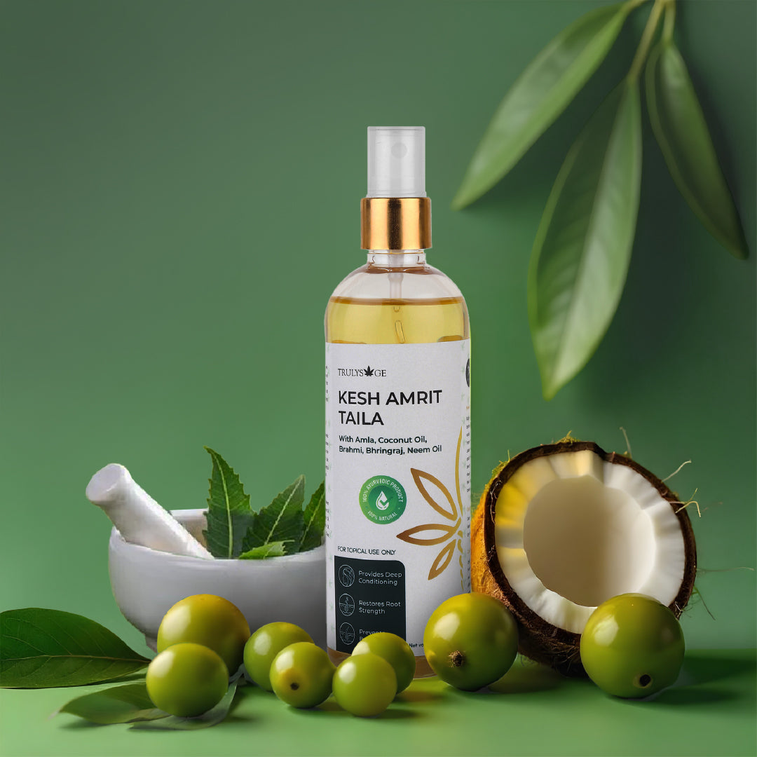 Trulysage Kesh Amrit Taila | Ayurvedic Hair Oil for Hair Growth, Hair Fall Control &amp; Scalp Nourishment | Enriched with Bhringraj, Amla, Neem &amp; Coconut Oil | 200 ml