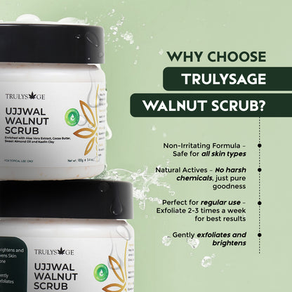 Trulysage Ujjwal Walnut Scrub for Face &amp; Body | Gentle Exfoliation &amp; Skin Brightening | Walnut Beads &amp; Licorice | 100ml