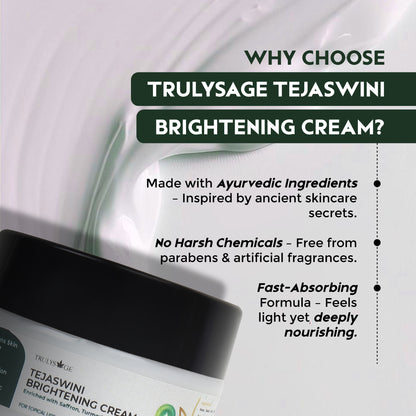 Trulysage Tejaswini Brightening Cream | Saffron, Turmeric &amp; Vitamin C | Reduces Dark Spots &amp; Pigmentation | Deep Hydration &amp; Glow | 50gm