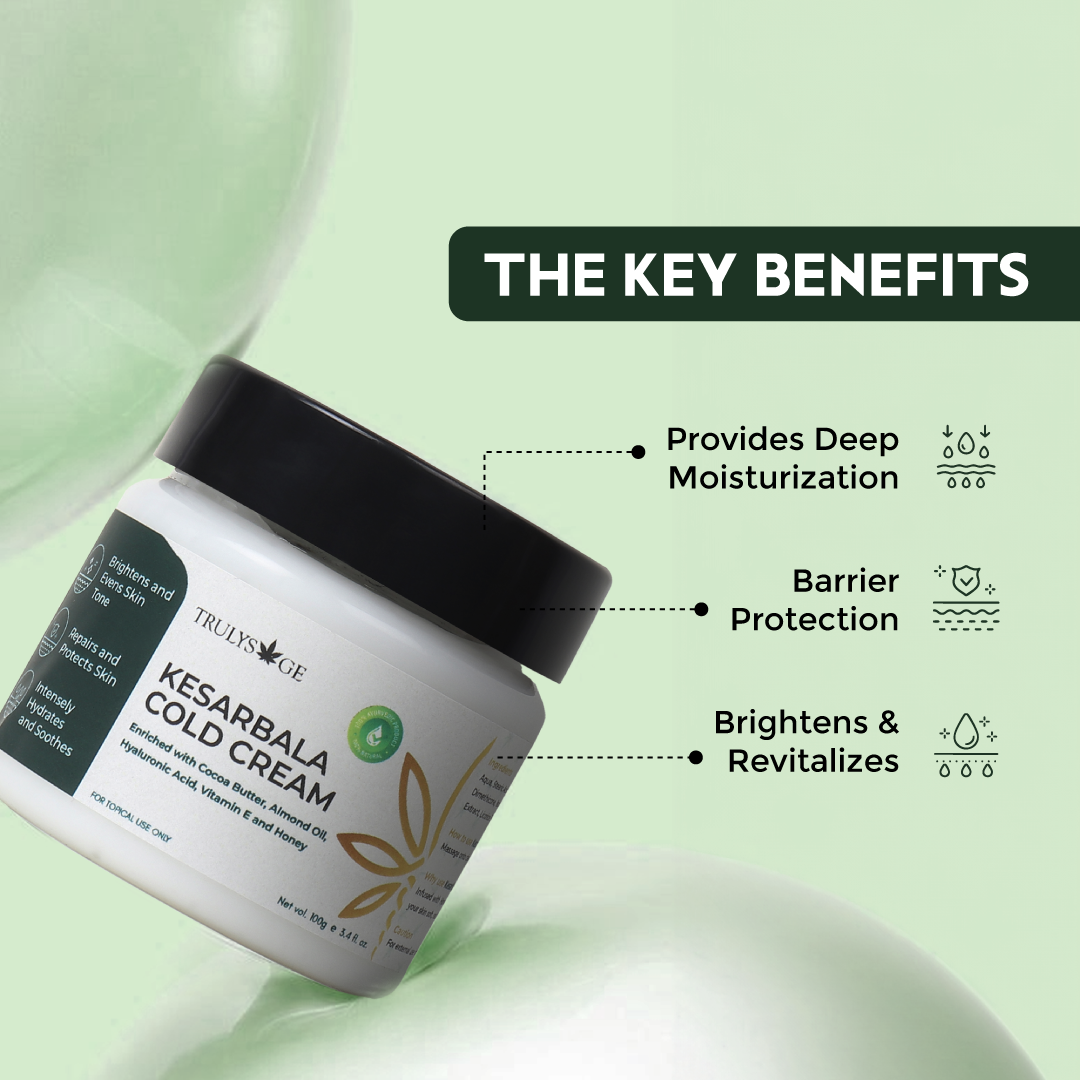 Trulysage Kesarbala Cold Cream | Winter Skincare Essential | Deep Moisturization &amp; Skin Repair | Saffron, Almond Oil &amp; Honey | 100ml